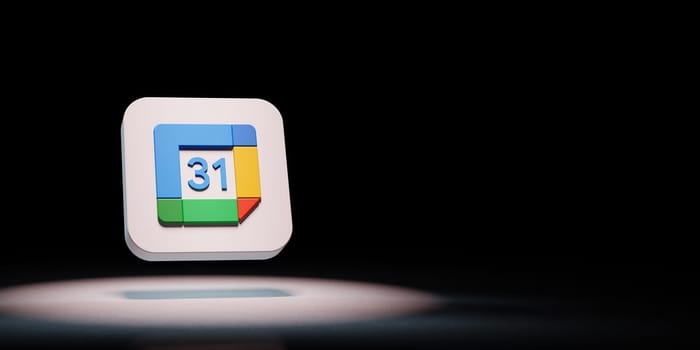 Google Calendar Logo 3D Symbol Shape Spotlighted on Black Background with Copy Space 3D Illustration