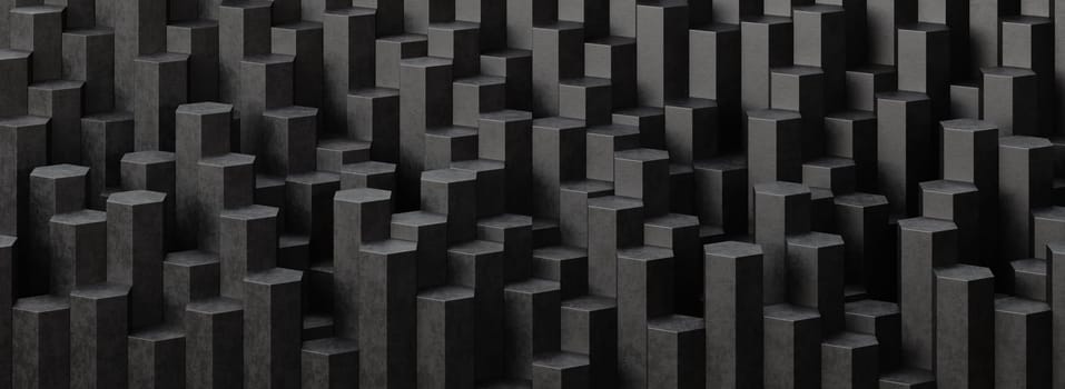 Black Hexagonal Pillars Arranged in Random Height 3D Background Illustration