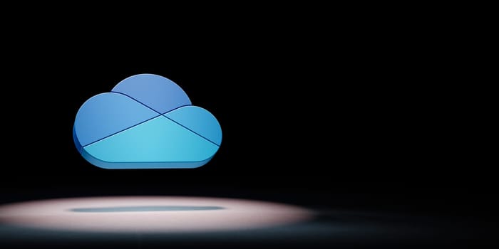 Microsoft Onedrive Logo 3D Symbol Shape Spotlighted on Black Background with Copy Space 3D Illustration