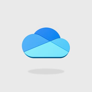 Microsoft Onedrive Logo 3D Shape Isolated on Flat Light Gray Background with Shadow 3D Illustration
