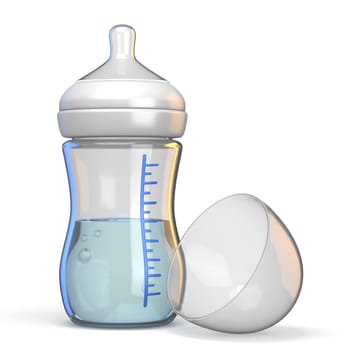 Baby bottle opened 3D rendering illustration isolated on white background
