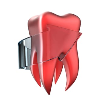 Illustration of painful tooth with a arrow on a white background