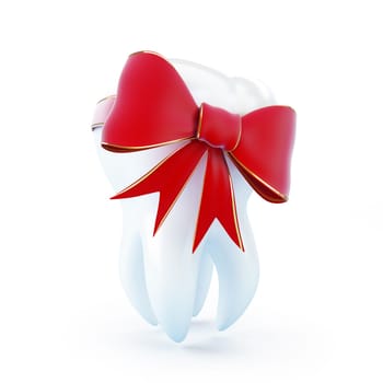 red bow tooth gift on a white background