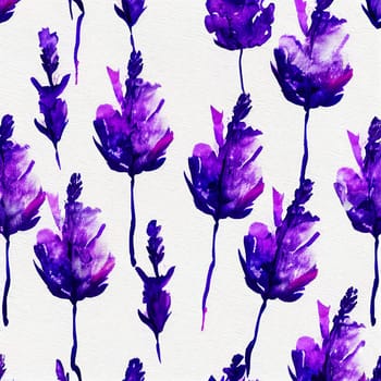 Beautiful lavender flowers isolated on white background. Watercolor technique