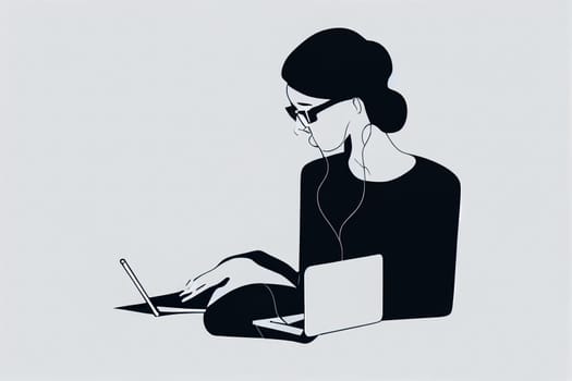 Illustration of a working girl sitting at her workplace
