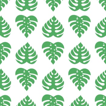 Icons with tropical palm leaves, monstera. Beautiful hand drawn exotic plants. Floral seamless background. Monsters isolated on white background. Monstera leaves, jungle.