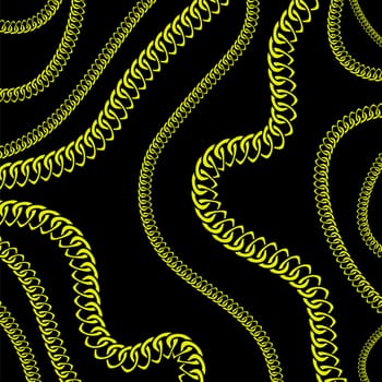 Gold pattern with hand drawn chain. Perfect for wallpapers, web page backgrounds, surface textures, textile. Isolated on black background.
