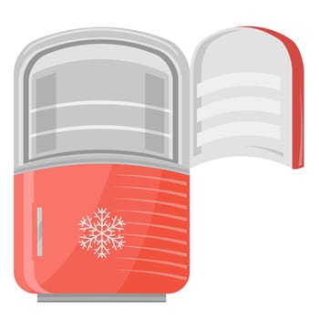 Detailed Opened Red Fridge for Home Preserve Food. Vertical Refrigerator Icon.