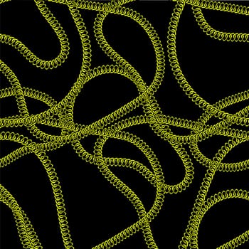 Gold seamless pattern with hand drawn chain. Perfect for wallpapers, web page backgrounds, surface textures, textile. Isolated on black background.