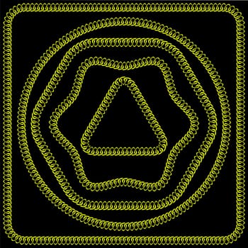 Gold frames pattern with hand drawn chain. Perfect for wallpapers, web page backgrounds, surface textures, textile. Isolated on black background.