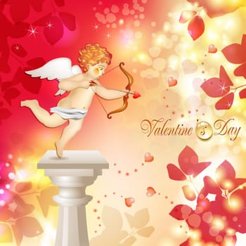 Valentine's day card with hearts and cupid
