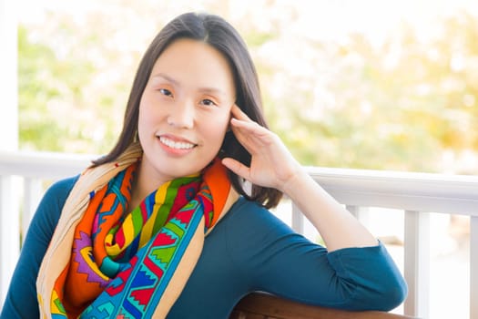 Young Attractive Chinese Adult Woman Portrait Outdoors