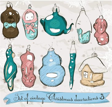 Set of real vintage Christmas decorations 2. Vector illustration EPS8