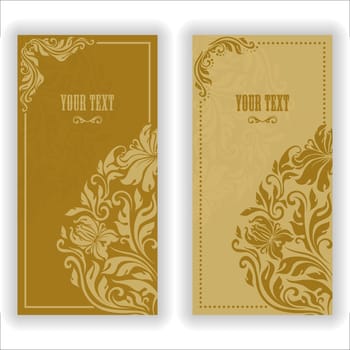 Template design for invitation with damask ornaments. Vector illustration in vintage style.