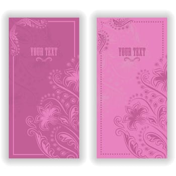Template design for invitation with damask ornaments. Vector illustration in vintage style.