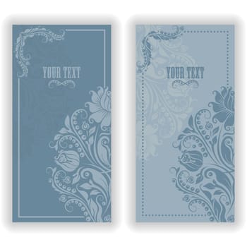Template design for invitation with damask ornaments. Vector illustration in vintage style.