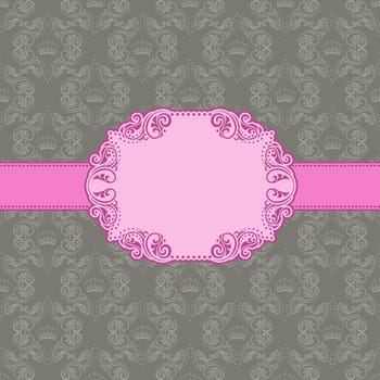 Vector template frame design for greeting card . Background - seamless pattern.
