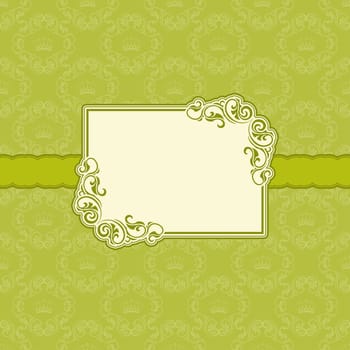 Vector template frame design for greeting card . Background - seamless pattern.
