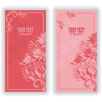 Template design for invitation with damask ornaments. Vector illustration in vintage style.