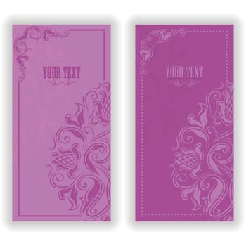 Template design for invitation with damask ornaments. Vector illustration in vintage style.