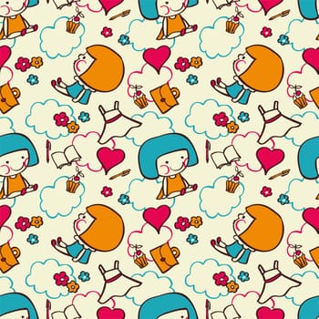 Seamless pattern - dolls and different things