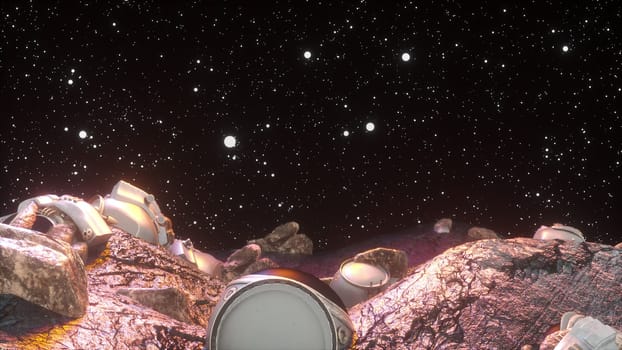 Stones and cosmonaut heads. Computer generated 3d render