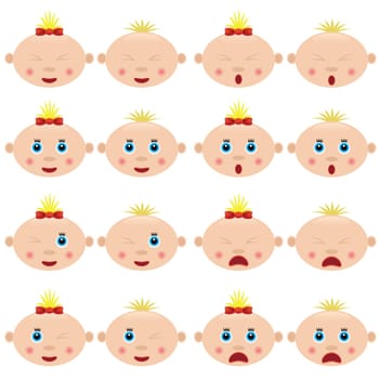 Set of cartoon children faces on the white background.