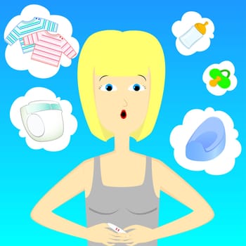 woman thinking adbout baby with pregnancy test