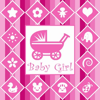 Baby girl announcement card in pink
