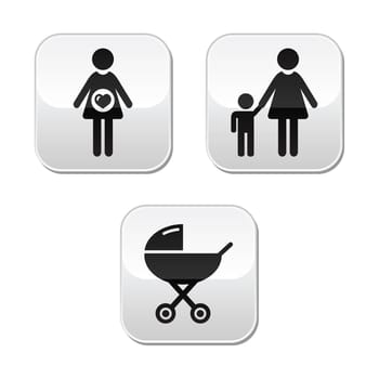 Vector square buttons set - pregnancy, baby