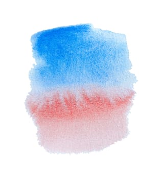 Bright watercolor blue-red stripe hand drawn isolated on white background