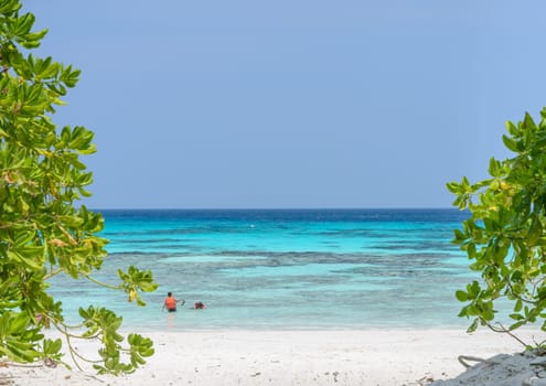 Beautiful white sand beach and crystal clear water of Koh Tachai, Similan National Park, Thailand