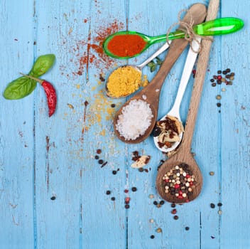 Spoon with spices and herbs