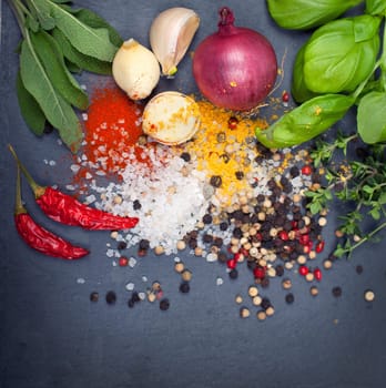 Spices on slate slab