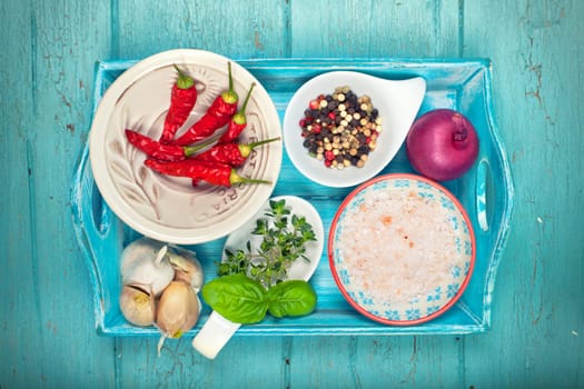 Tray with spices