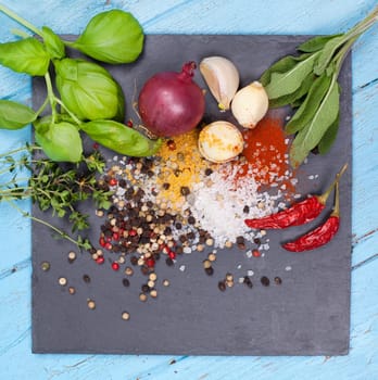 Spices on slate slab