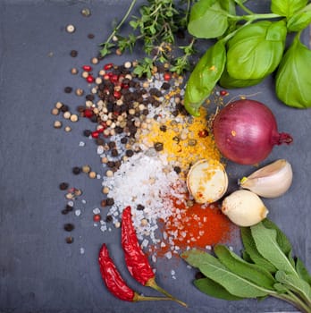 Spices on slate slab