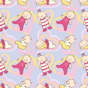 Seamless pattern in pastel tones -  cartoon babies.