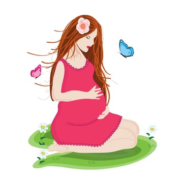 Beautiful young and Happy pregnant woman in pink dress prepared to be mother