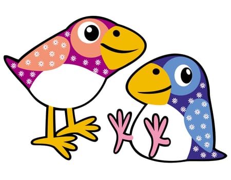 two cartoon birds,picture for babies and little kids,vector illustration isolated on white background