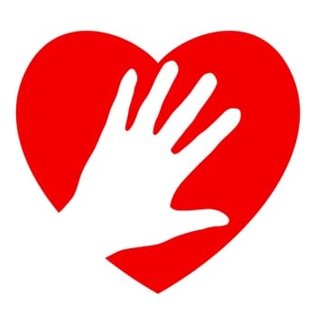 Hand and heart. Illustration on white background for design