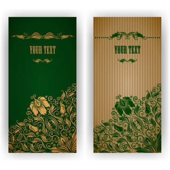 Template design for invitation with damask ornaments. Vector illustration. EPS 10