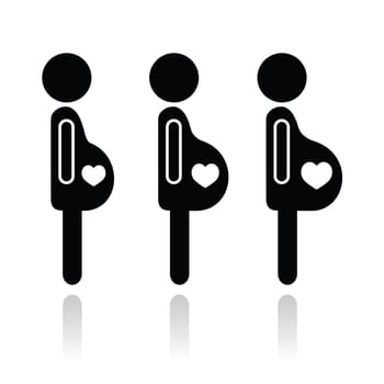 Mother to be with growing bump vector icons set isolated on white