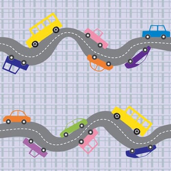 Seamless pattern with curvy road and cars