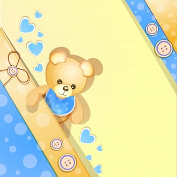 Blue baby shower card with cute teddy bear