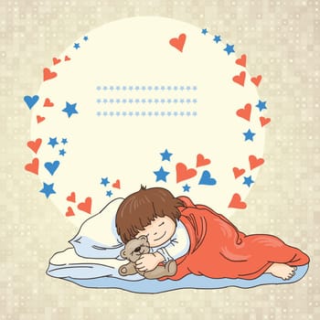 Small baby girl sleeping with teddy bear