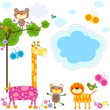 cute animals and flowers background