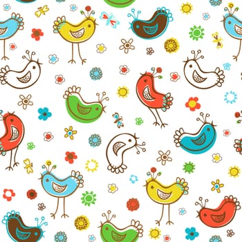 birds and flowers seamless pattern