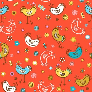 birds and flowers seamless pattern