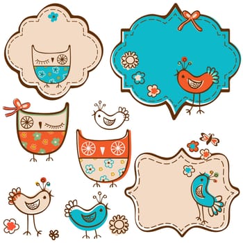 owls and little birds design elements